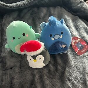 Squishmallows Green Dinosaur, Blue Boar, and Festive Penguin Set